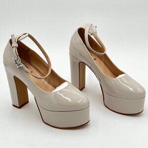 FSJ White Classy Ankle Strap Closed Toe Platform Chunky High Heel Pumps Shoes